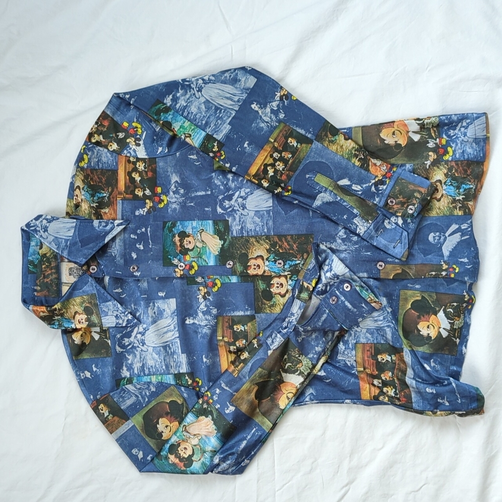 Vintage 1970's KENNINGTON Disney Mickey Minnie Mouse Art Painting Disco Shirt